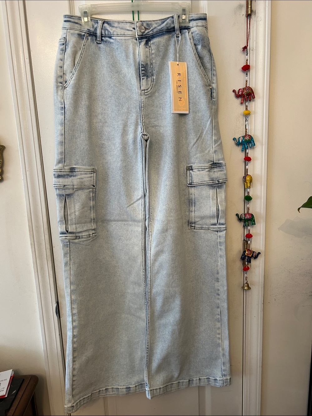 Risen Light Wash Cargo Wide Leg Jeans